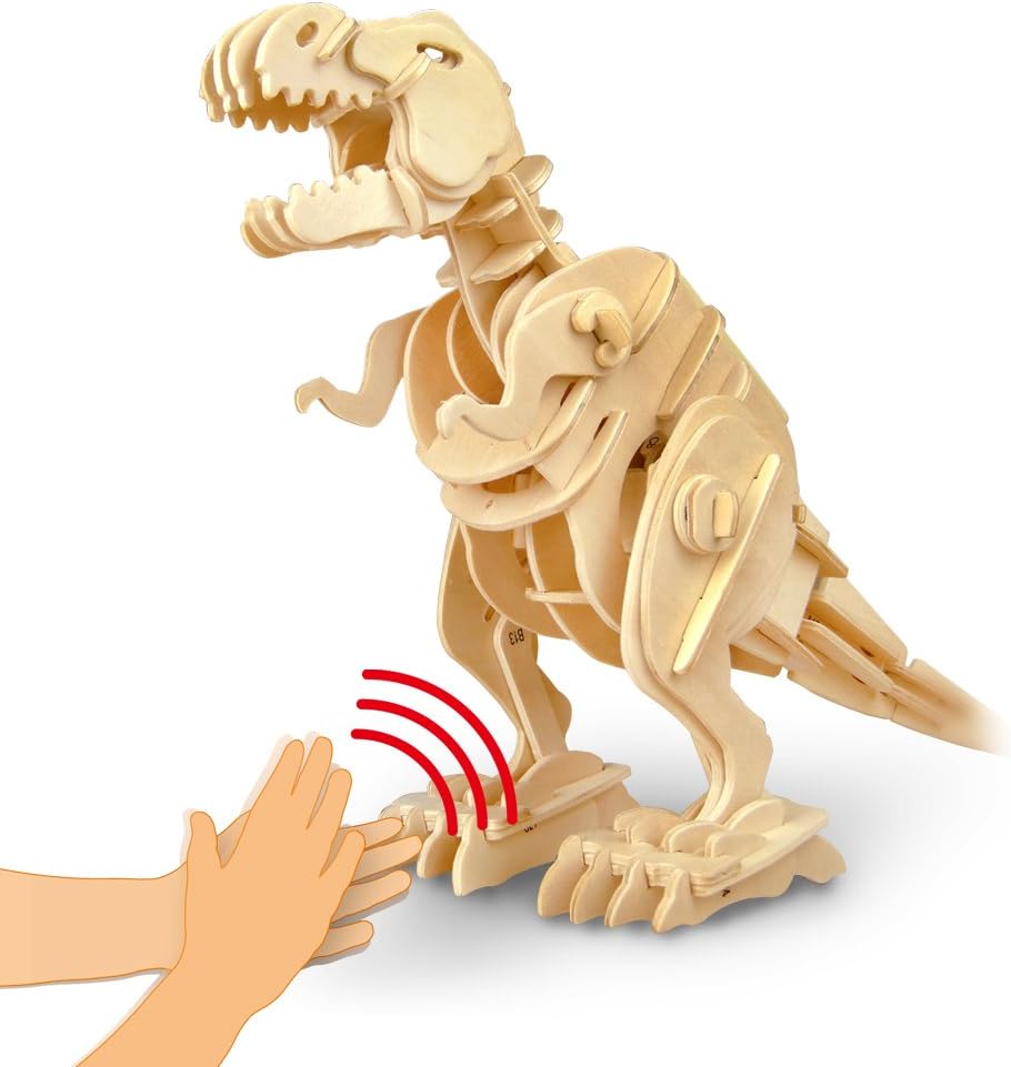 3D Wood Craft Kit Walking Robotic Dinosaur Sound Controlled Walking T ...