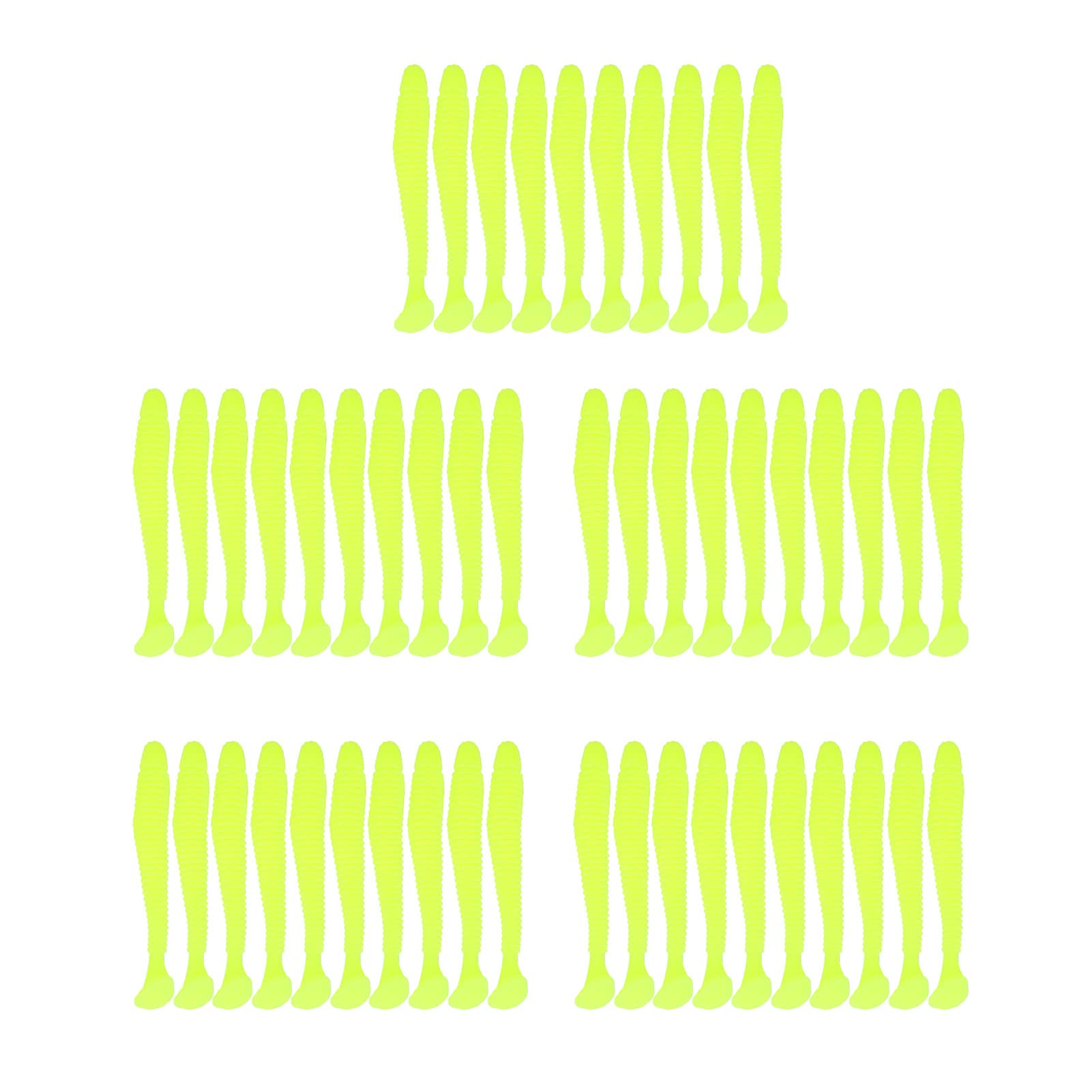 Soft Fishing Lures,Fishing Soft Lures,Tail grub 2 inch,Grub Worm Lure,50pcs Soft Fishing Lures Baits Set, 5cm Plastic Fishing Bait T Tail Grub Worm Baits Fish Tackle Accessory 9 Colors (Yellow)