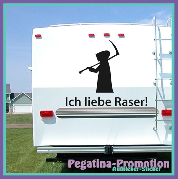 Hochwertige Wohnwagen / Wohnmobil Aufkleber „ Spruch "Ich liebe Raser