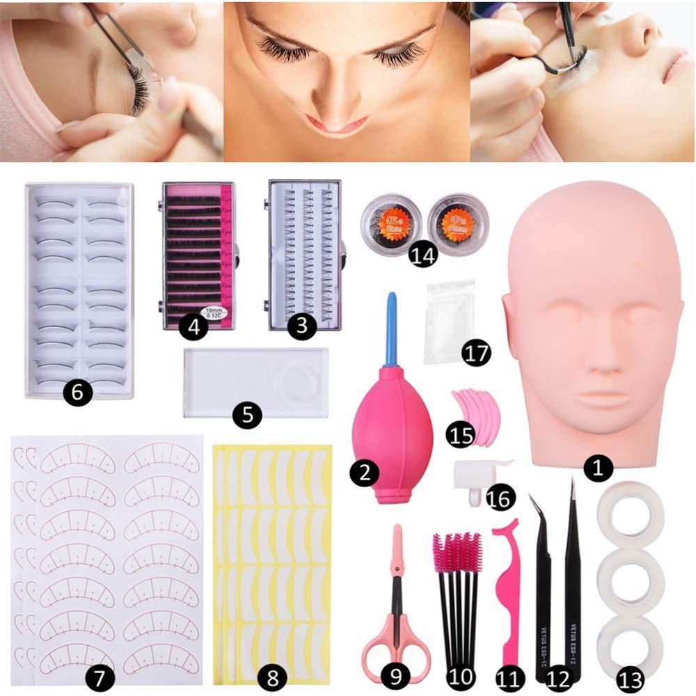 Vcedas Training Mannequin Head False Eyelashes Kit Extension Professional For Beginner Makeup Training and Eyelash Graft (#2)