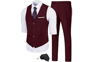 Fesenbo Men's Suit Slim Fit 2 Pieces Suits Set Grooms Tuxedos Business Wedding Prom Party Suit Vest and Pants
