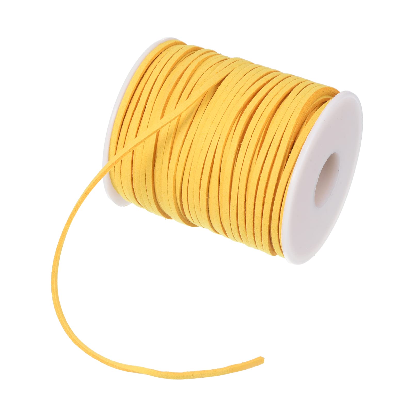 PATIKIL Suede Cord with Roll Spool 3mm 50 Yard, Flat Faux Leather Lace for Necklace Bracelet Jewelry Making Beading DIY Crafts, Yellow