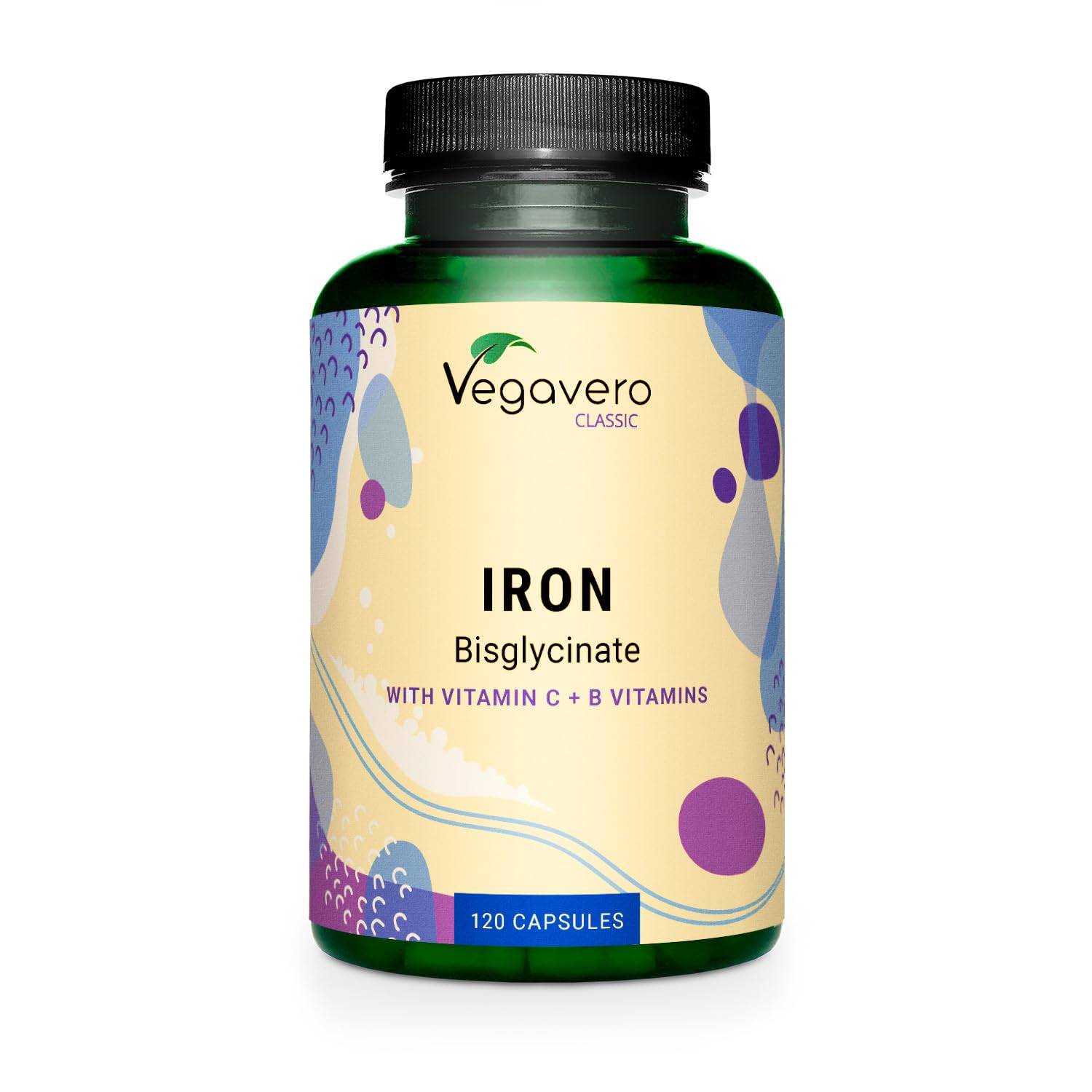 Vegavero Iron Supplement 30 mg | NO Additives | Iron Bisglycinate with Vitamin C, B2, B6, B9, B12 | Anaemia, Tiredness and Blood Loss | 120 Capsules | Vegan