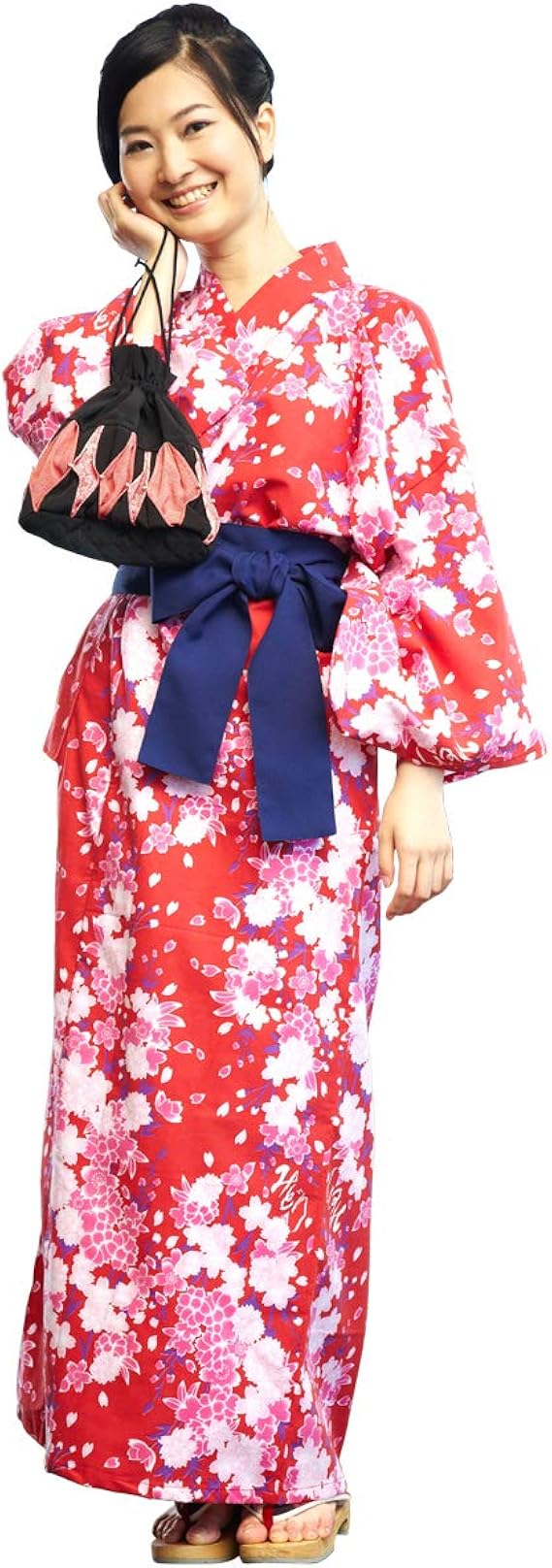 Amazon 浴衣 日本製 旅館浴衣 女性 婦人 レディース 帯付 浴衣セット 部屋着 ルームウェア 赤桜 浴衣 通販