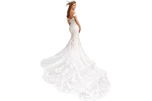 HANSHI E-COMMERCE Mermaid Wedding Dresses for Bride Lace Beach Tulle Applique V-Neck Spaghetti Straps Boho Bridal Dress for Bride with Train