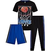 Pro Athlete Boys Pants Set - 3 Piece Active Short Sleeve Graphic Tees Athletic Shorts and Jogger Sweatpants for Boys