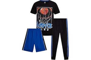 Pro Athlete Active Boys Pant Sets - 3 Piece Crew Neck Short Sleeve Boys TShirts Athletic Shorts and Jogger Sweatpants (8-16)