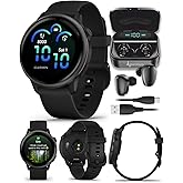 Wearable4U Garmin Vivoactive 6 - Health & Fitness Smartwatch, 1.2 in Bright AMOLED Display, GPS Sports Tracking, Up to 11 Days of Battery, Slate with Black Band w Black Earbuds Bundle