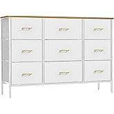 VASICAR Wide TV Stand Modern TV Console, 9 Drawers Dresser for Bedroom, Fabric Storage Cabinet, Chest of Drawers for Closet, Nursery, Living Room（White）
