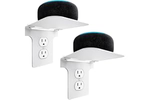 ALLICAVER Metal Outlet Shelf Wall Holder for Duplex (Round) Outlets - Bathroom & Kitchen Organizer with Cord Storage, Quick Install for Echo Dot Smart Home Toothbrush Holder Holds Smart Speaker Cell Phone 2Pack