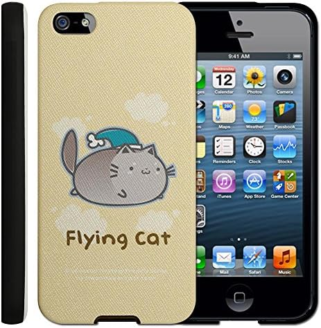 Ecoskin Apple iPhone 5 5S Case Buckler Series Flying Cat Graphic Shock Absorbent TPU Case with 9H Hardness Screen Protector (Yellow) [Retail Packaging] Made in Korea