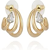 Vince Camuto Gold Tone Small Open Spiral Hoop Earrings with Glass Stones