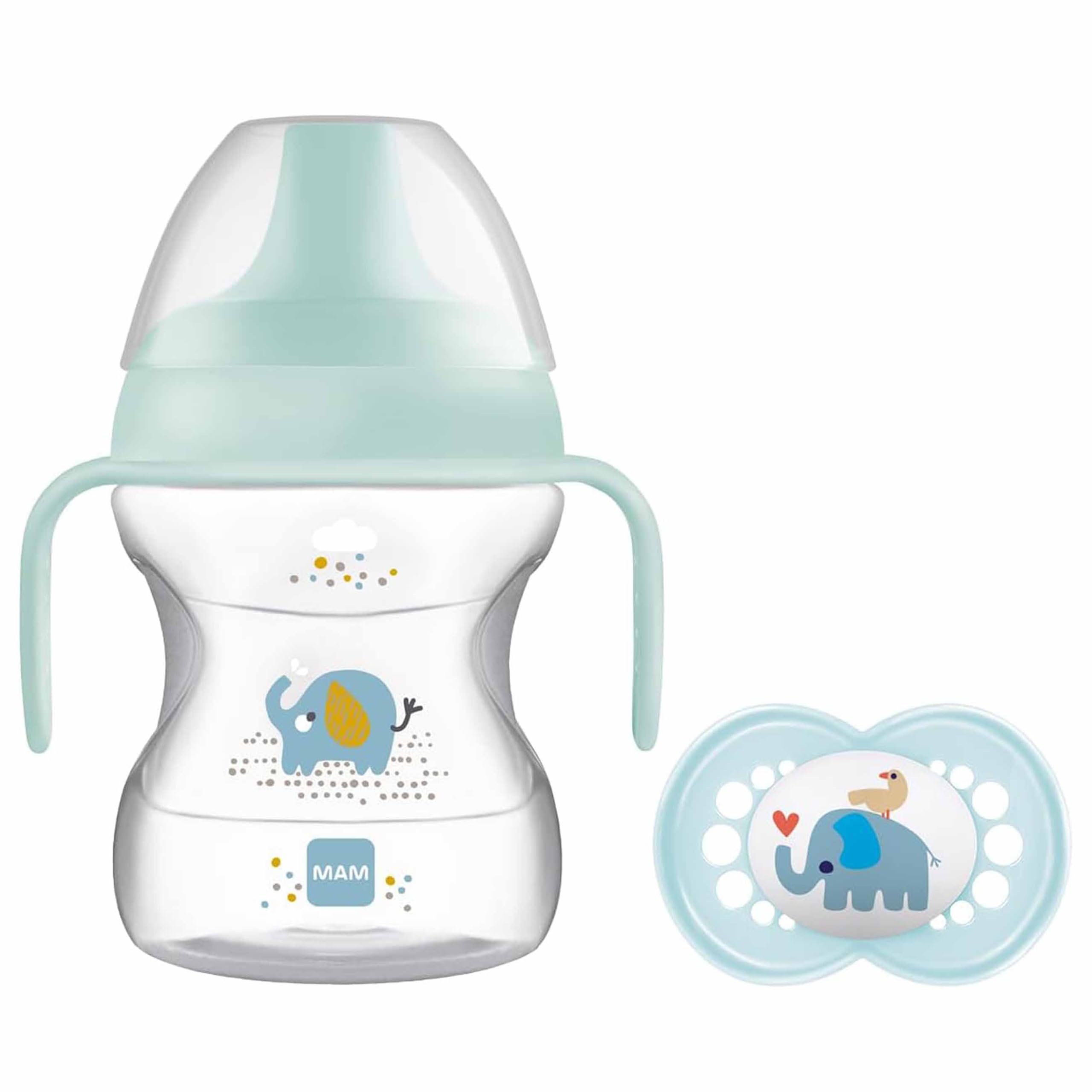 MAM Learn to Drink Baby Cup | Comes with Bottle Handles Dummy | 190ml | Suitable for 6+ Months | | Baby Accessories | Blue (Various Designs)