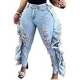 SperLucky Plus Size Jeans for Women Blue High Waisted Distressed Casual Jeans