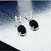 Sterling Silver Genuine Black Onyx Cabochon Women's Earrings with CZ Accents