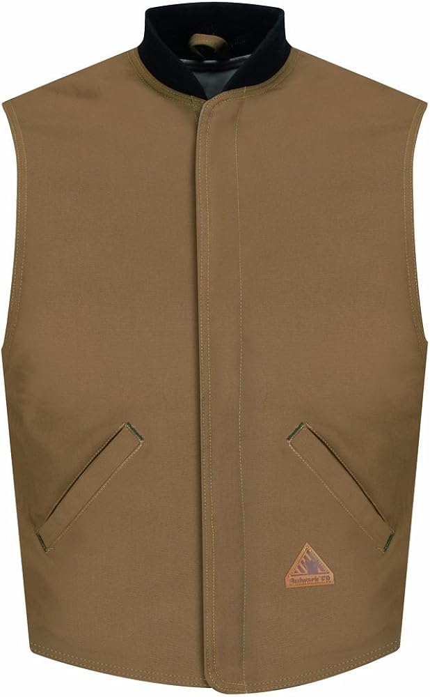 Bulwark Men's Flame Resistant 11 oz. Excel ComforTouch Duck Vest Liner with Rib-Knit Collar: Clothing