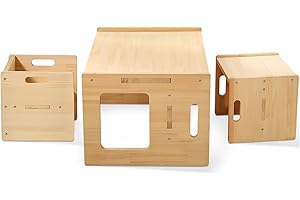GKOKG Montessori Weaning Table and Chair Set - Wood Weaning Table and 2 Chairs, Solid Wooded Toddler Table, Kids Montessori Furniture for Arts & Crafts Snack Time Playing Study