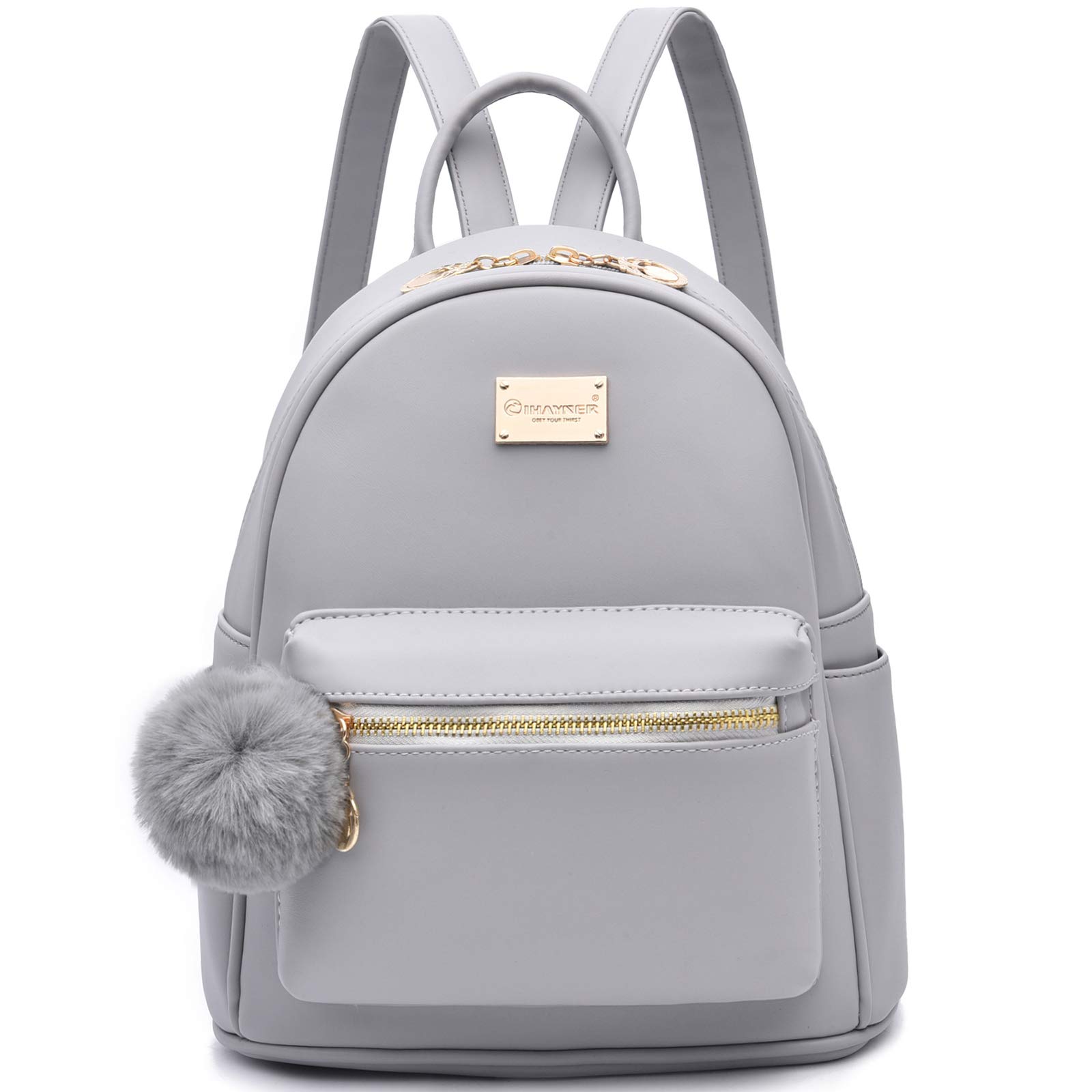 I IHAYNER Women Fashion Backpack Purse Leather Flap Rucksack Convertible Mini Backpack School Bag with Tassel Casual Daypack for Girls Grey