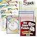 iPrimio Dry Erase Learning Sheets (5 Pack) - Includes 12 Learning Sheets - Multicolored Pockets - Wipes Clean - Fits 9