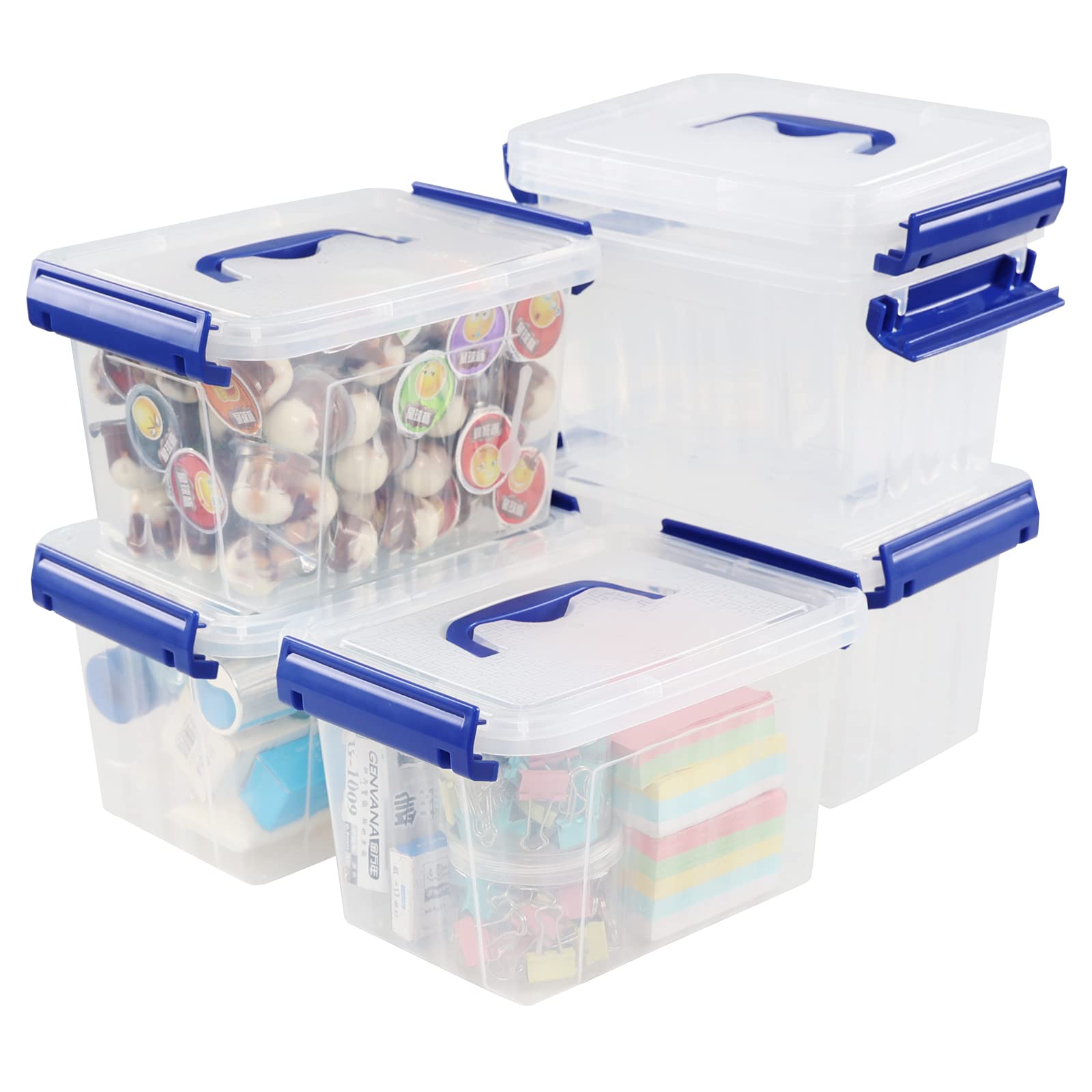 Xyskin 3L Plastic Latch Storage Box, Latching Storage Bin with Handle, Clear, 6 Packs