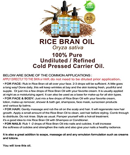 image for Botanical Beauty RICE BRAN OIL. 100% Pure / Natural / Refined / Undilu
