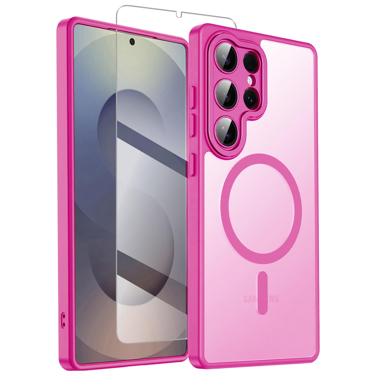 Magnetic for Samsung Galaxy S25 Ultra Case with Screen Protector & Camera Protector,Galaxy S25 Ultra Shockproof Matte Translucent Slimi Phone Casas for Samsung S 25 Ultra-Rosered