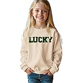 BOUTIKOME Kid Girls St Patricks Day Sweatshirts Glitter Lucky Shirts Long Sleeve Pullover Chenille Patch Embroidered Tops