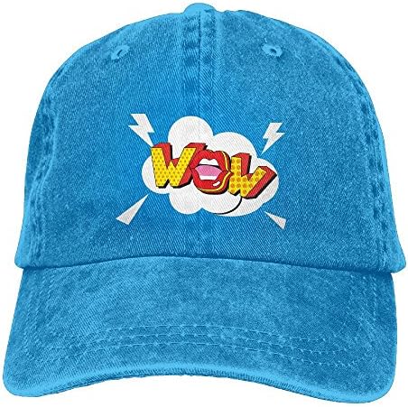 Uanqunan Wow Unisex Cotton Denim Baseball Cap Adjustable Strap Low Profile Plain Hats RoyalBlue