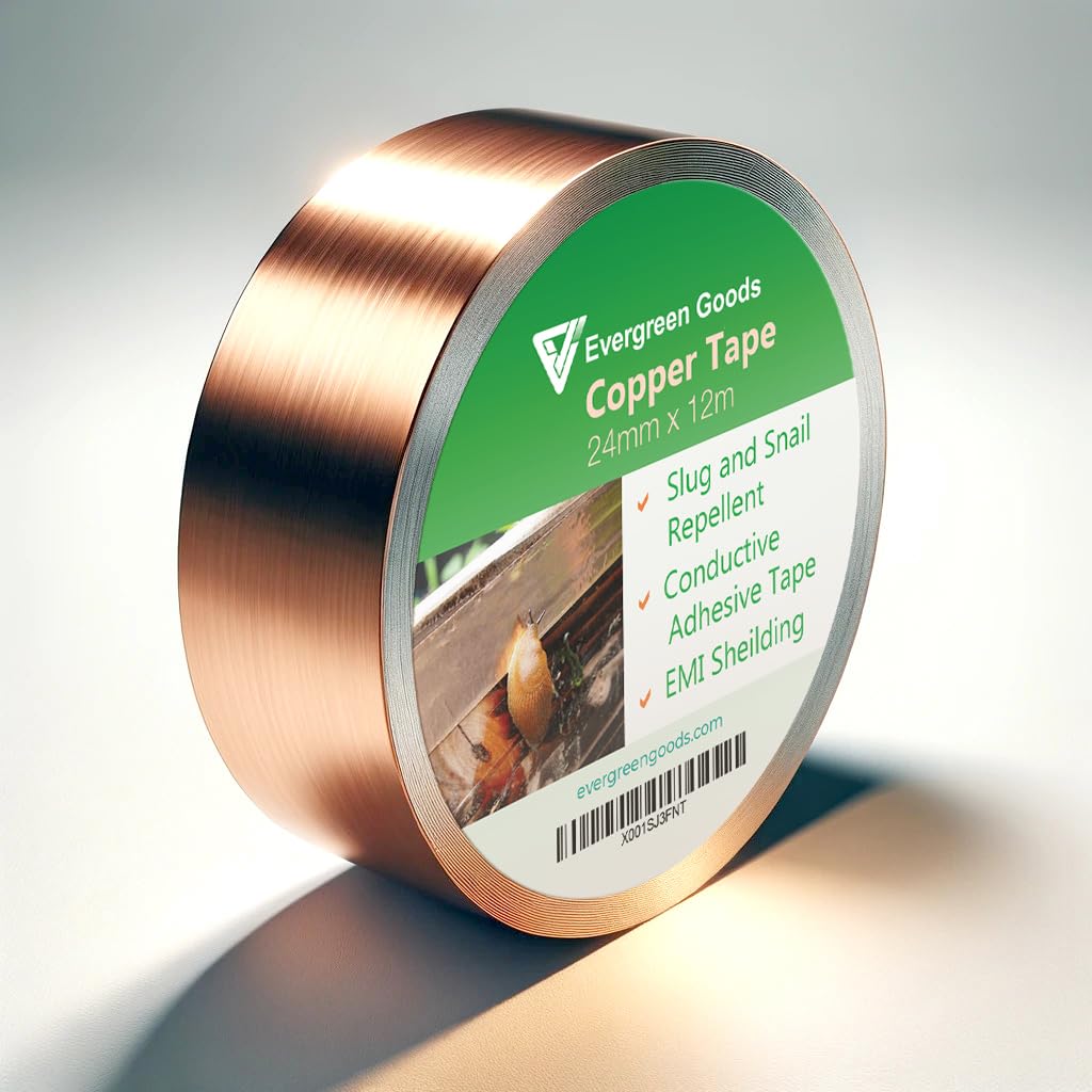 EVG Copper Tape Slug Repellent | 1 Inch x 40ft (24mm x 12m) | Copper Snail Tape | Protect Your Plants, Crops, Garden, Pots and Flowers | Indoor & Outdoor Pest Control Slug Tape