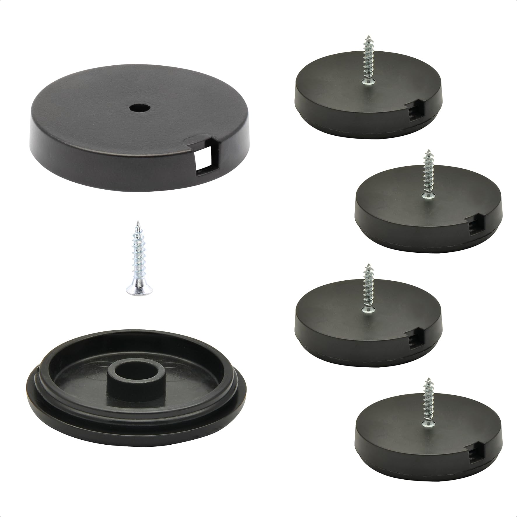 WAGNER QuickClick® Plastic glides furniture glides chair glides I 4pcs. set to screw on I 4x base+screw+interchangeable glide insert - plastic BLACK - diameter Ø 40 mm - Made in Germany - 15807400