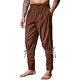 Runcati Mens Medieval Pirate Pants Renaissance Ankle Banded Viking Ren Faire Pants Lace Up Halloween Costume Trousers