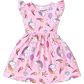 Baby Girls Dress Unicorn Casual Flutter Sleeve Swing Sundress Birthday Party Summer Playwear Dresses 1-8 Years Old