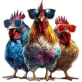 Three Chickens in Glasses PVC Vinyl Car Decals Stickers Waterproof Self-Adhesive Decals for Cars, Laptops, Trucks, Motorcycles Wall Window Luggage Scratch Cover Door Decor Sticker