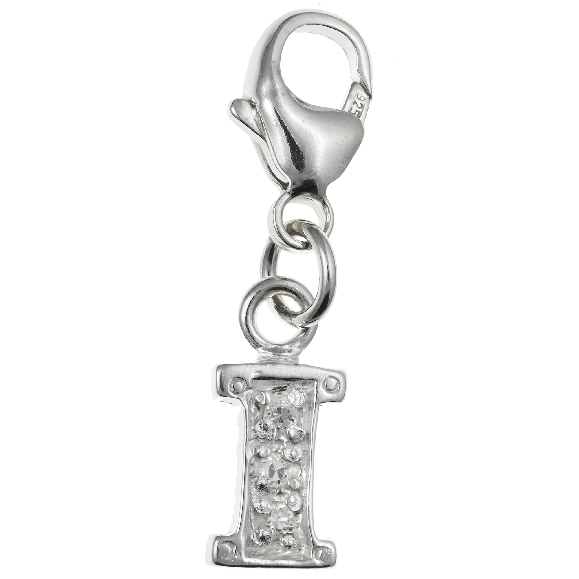 Capital Letter I Alphabet Initial 925 Sterling Silver Clip On Charm Pendant with CZ Cubic Zirconia Stones for Women - Letter Charms Compatible with Thomas Sabo Charms Bracelet Necklace