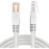 TNP Cat5e Ethernet Cable 50 Feet, RJ45 LAN Patch Cord, 24 AWG UTP, White | 50 Feet White Cat5e Cable with Snagless Rj45 Plugs, Stranded Bare Copper Conductors, Poe and Voip Support