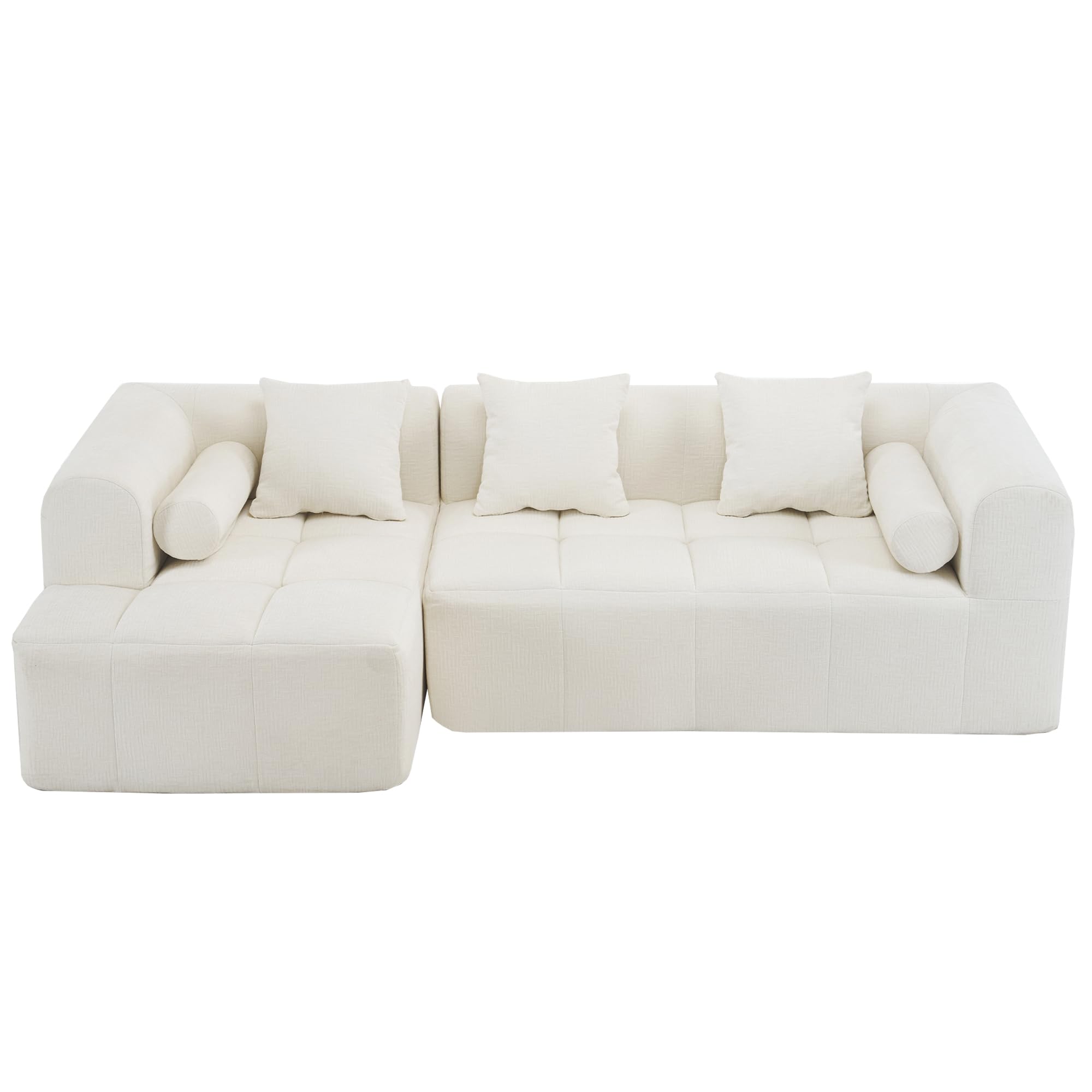 Photo 1 of Ball & Cast 101.2" Sectional Full-Compressed Sofa with Deep Seating and Curved Armrests,Upholstered Comfortable Couch w/ 3 Square & 2 Bolster Pillows,Lounge Chair for Apartment,Living Room,Beige