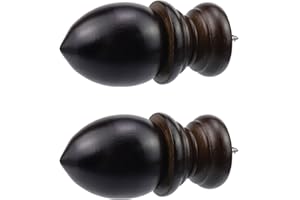 Antrader Finials for Curtain Rods, Wood Curtain Rod Finial Screw on Curtain Rod End Caps Drapery Rods Replacement Finials Fit for 1.5 Inch/38mm Curtain Rods Pack of 2 (Coffee Color)
