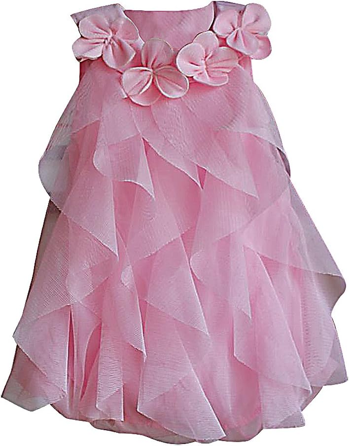 Sweety Girls' Eclectic Multilayered Flower Appliques Sleeveless Trapeze Dress