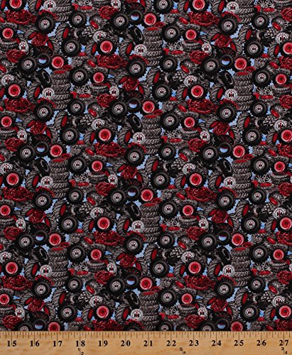 Cotton McCormick Farmall Tractor Tires Wheels International Harvester Logo Farming Farms Farmer Transportation Cotton Fabric Print by The Yard (10186)