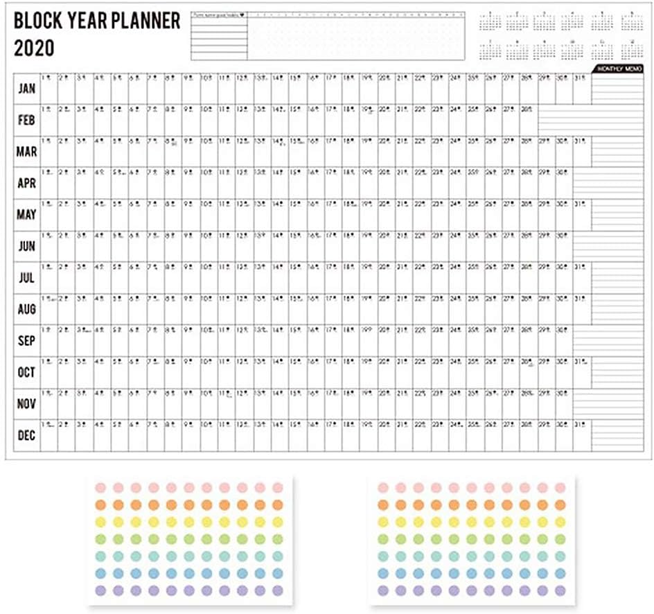 2020 Wall Planner Large Year Planner, Year Plan Block Daily Planner Paper Wall Calendar with 2Pcs EVA Stickers #1