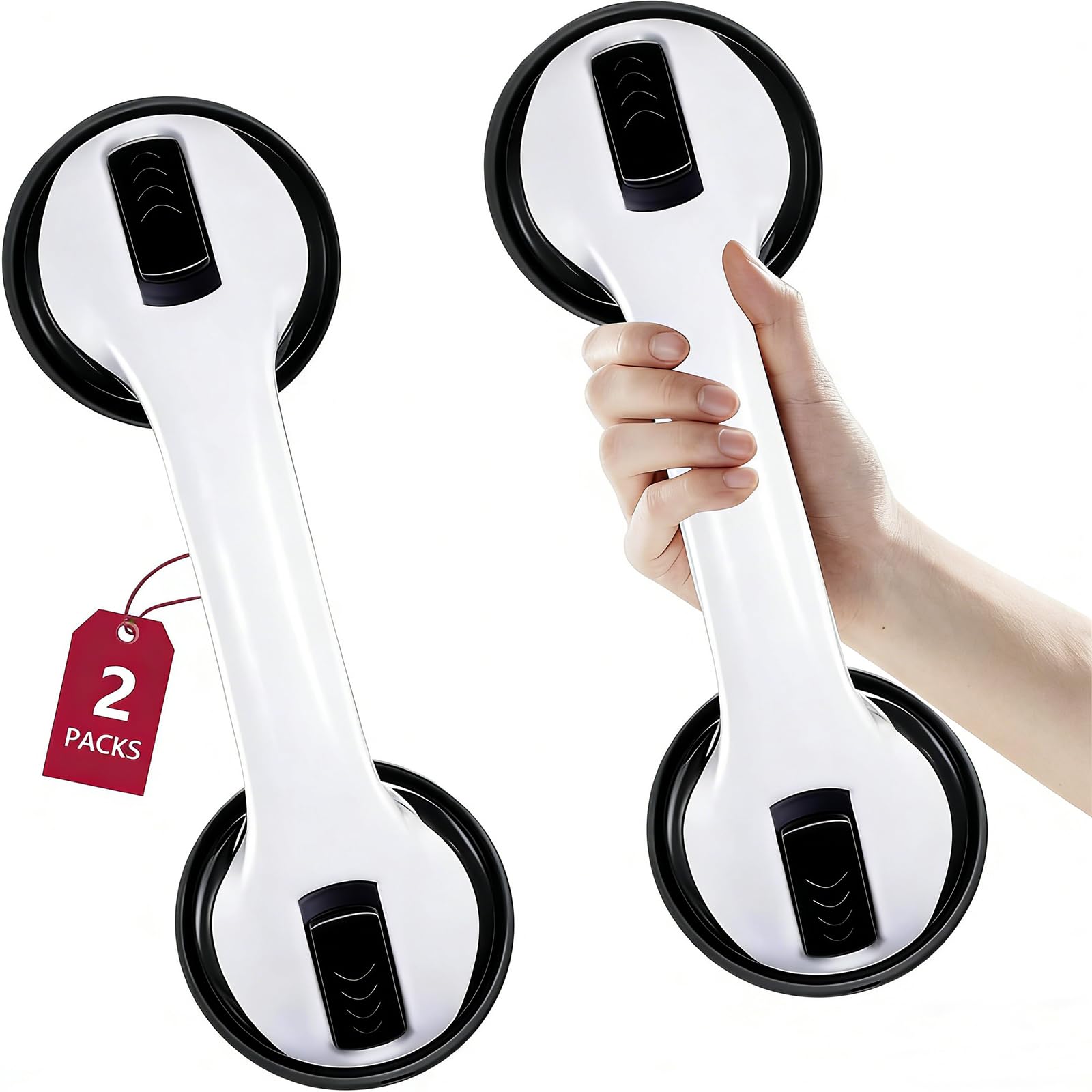 Kaucytue 2 PCS Suction Grab Bars for Bathroom - 30cm Shower Handle, 250lbs Capacity, Tool-Free No Drilling, Non-Slip Safety Grab Rail for Elderly/Pregnant/Handicapped (Black)