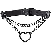 yeabwps Heart Chain Choker Faux Leather Necklace Black Gothic Pumk Grunge Necklace for Women Adjustable PU Collar Gothic Jewelry Gift for Women Men