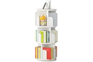 Garvee Rotating Bookshelf, 3 Tier Bookcase Storage Rack for Small Space, Corner Spinning Book Shelf for Kids & Adults, Wood R