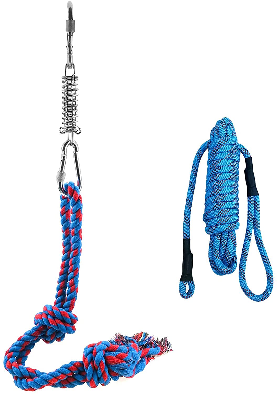 Storystore Spring Pole Dog Rope Toys, Interactive Dog Tug Toy with Dog Rope Toys and a Big Spring Pole Kit, for Small to Large Dogs, for Tug of War, Bite Training,Outdoor Hanging Exercise (blue)