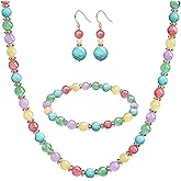 GEMTAL Beaded Necklaces for Women 3Pcs Colorful Boho Gemstone Bead Choker Summer Natural Stone Surfer Beach Bead Necklace Bracelets Earring Set Handmade Jewelry for Women Gift Jewelry Sets