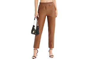 VQW Faux Leather Pants for Women High Waisted Pleather Joggers Straight Leg Cropped Ankle Trousers with Pockets