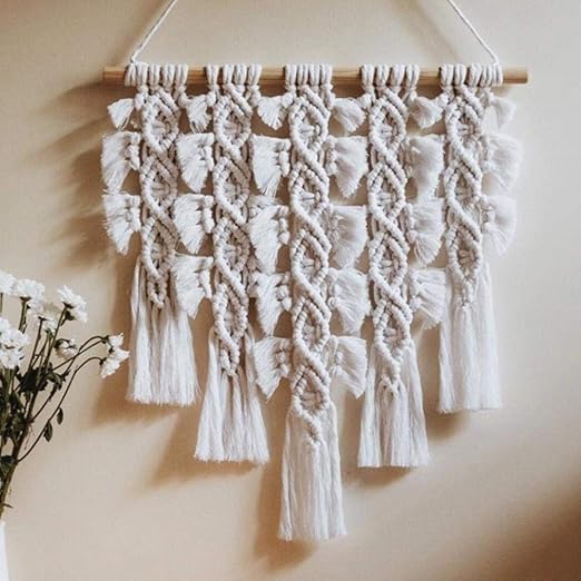 Fshb 50 60cm Colgante De Pared Blanca Macrame Fringe Tapiz Boho