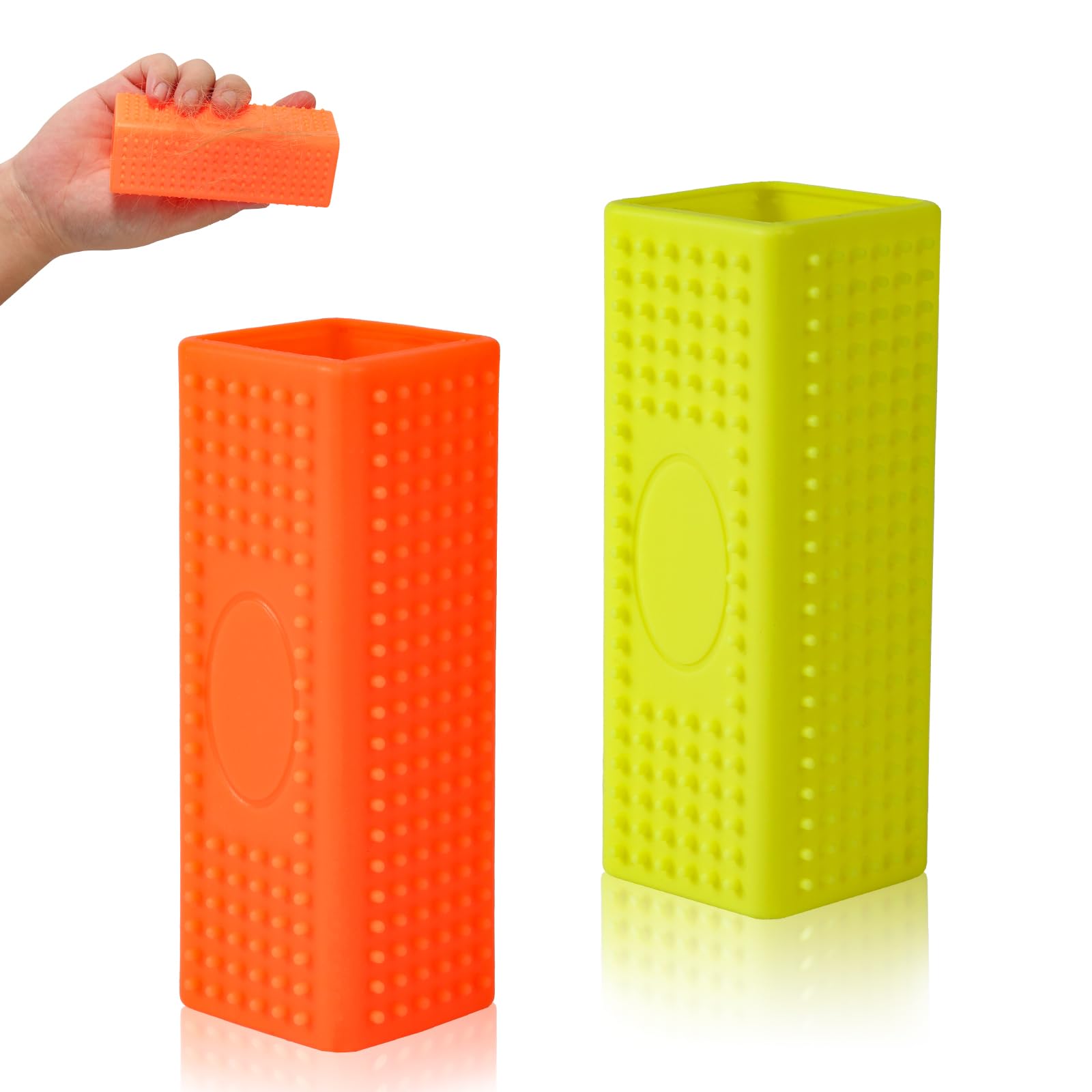 PEUTIER 2pcs Silicone Pet Hair Brushes, Convenient Block Roller Cleaner Reusable Pet Hair Carpet Brush Portable Carpet Cleaner Roller for Furnishings Sofa Carpets Couch Bedding (Yellow & Orange)