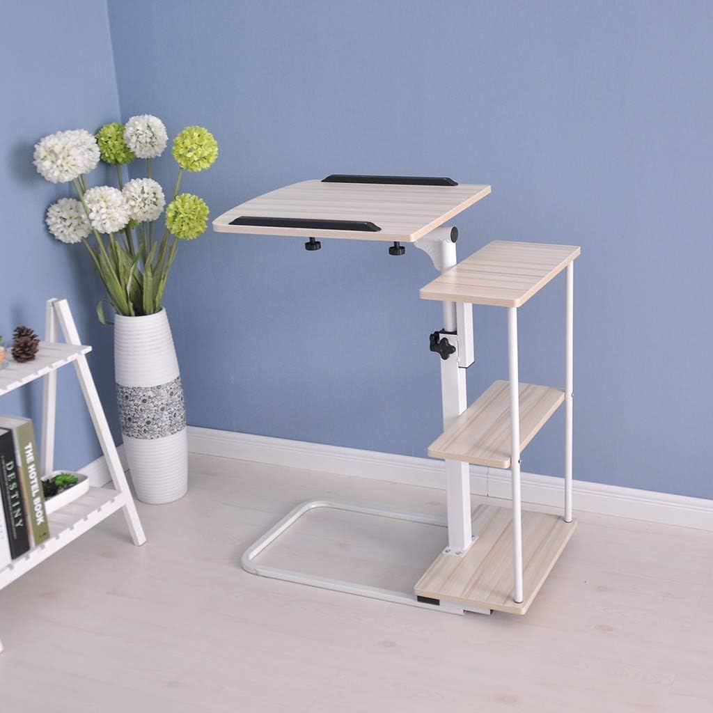 Retrofish Overbed Table with Wheels Portable Computer Desk Bed Couch Sofa Side Table Hospital Bed Table Bedside Home Reading Desk Breakfast Table with Storage Shelf,US Shipping (White)