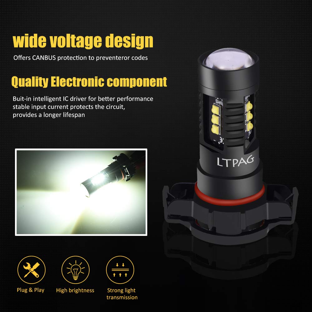 60W 1960Lumens Extremely Bright H16 LED Car Fog Lamps Xenon White 6000K Powerful CREE 12SMD LED Bulbs Fog Light Bulbs Replacement IP68 Waterproof ACUMSTE H16// 5202//9009 LED Fog Lights Bulbs 2pcs